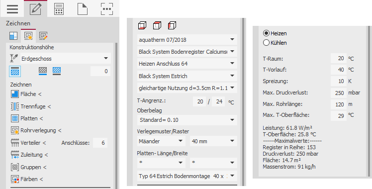 Erzeugen-Tab für Flächentemperierungen in den LINEAR Solutions für Autodesk AutoCAD