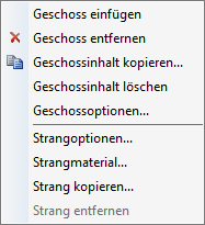 Kontextmenü der Strangschaltfläche