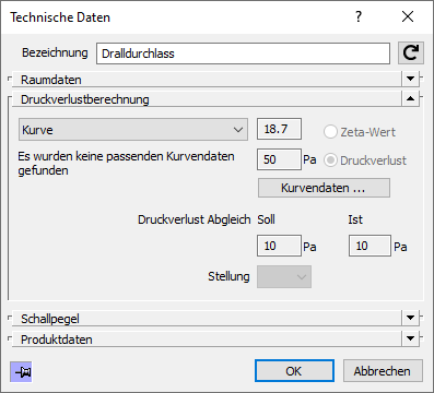 Dialog Technische Daten AutoCAD