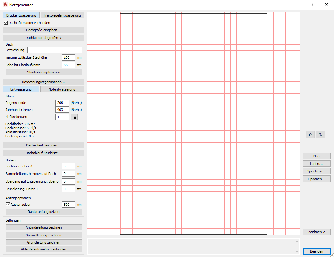 Dialog Netzgenerator Linear AutoCAD