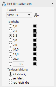 Bereich Text-Einstellungen in den LINEAR Solutions für Autodesk AutoCAD