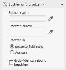 Bereich "Suchen und Ersetzen" in den LINEAR Solutions für Autodesk AutoCAD