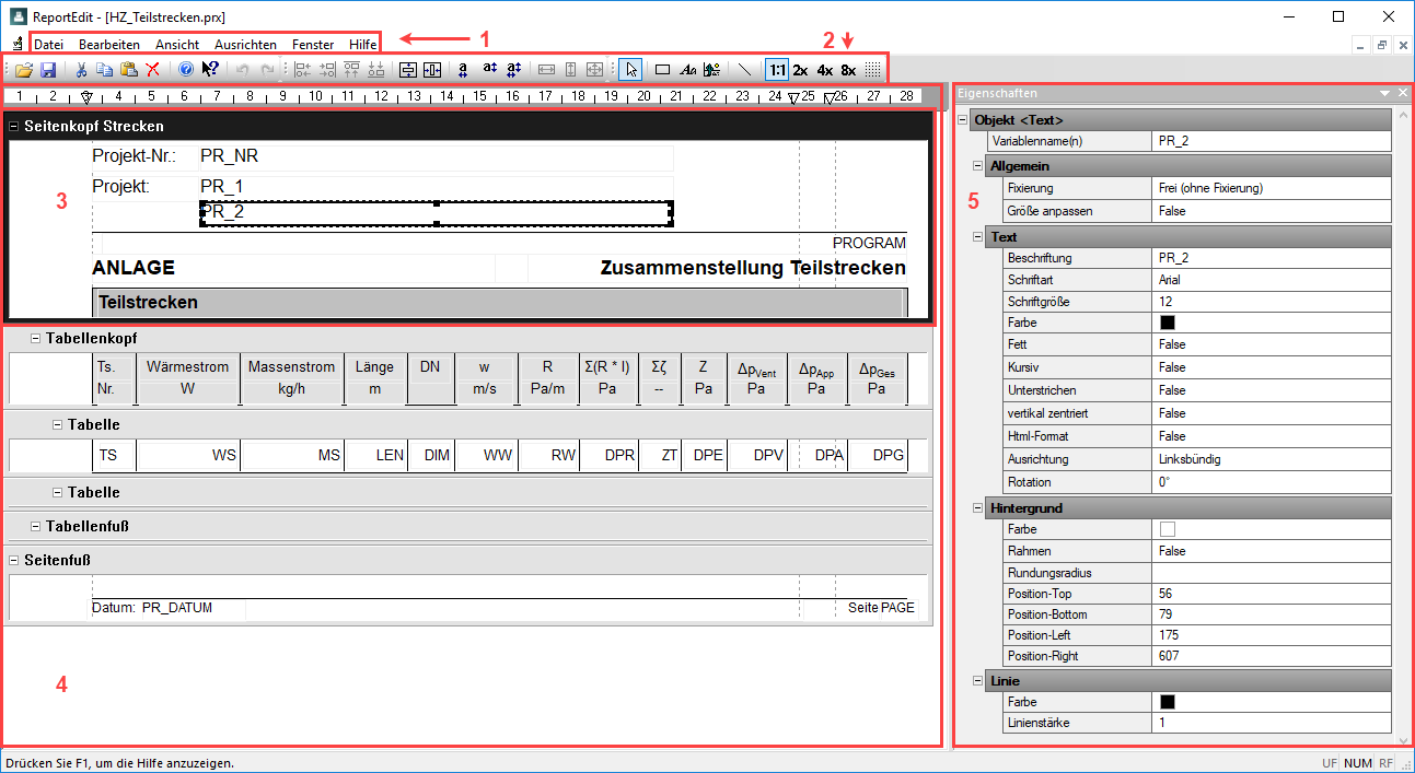 Report Edit Hauptoberfläche Linear