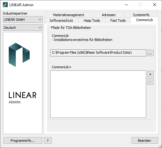 Tab CommonLib - LINEAR Admin