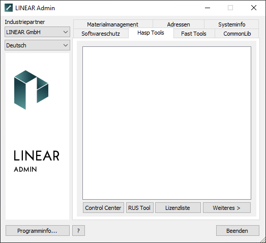Registerkarte "Hasp Tools" im LINEAR Admin