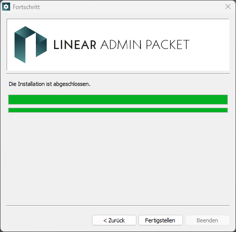 Dialog Fortschritt bei der Installation des LINEAR Admin Packets