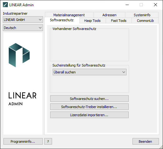 Registerkarte Softwareschutz im LINEAR Admin