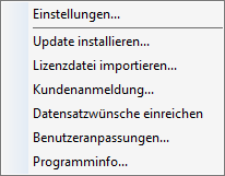 Kontextmenü Extras im LINEAR Installation Center