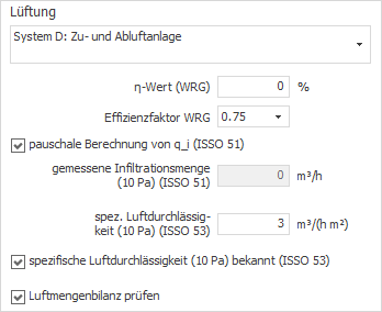 Bereich "Lüftung" des Berechnungsverfahrens "ISSO 51 und 53" in LINEAR Building