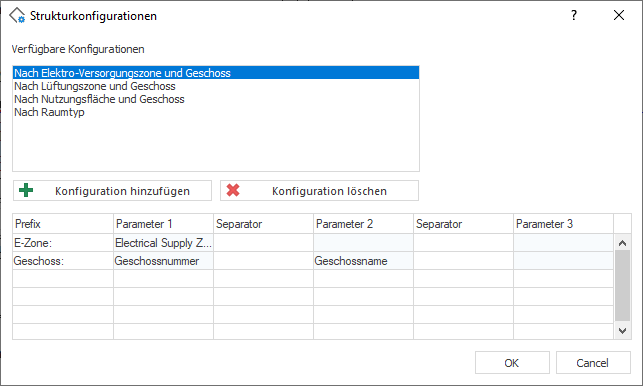 Dialog Strukturkonfigurationen in LINEAR Building