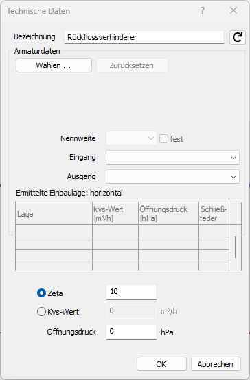 Technische Daten Dialog Linear Revit