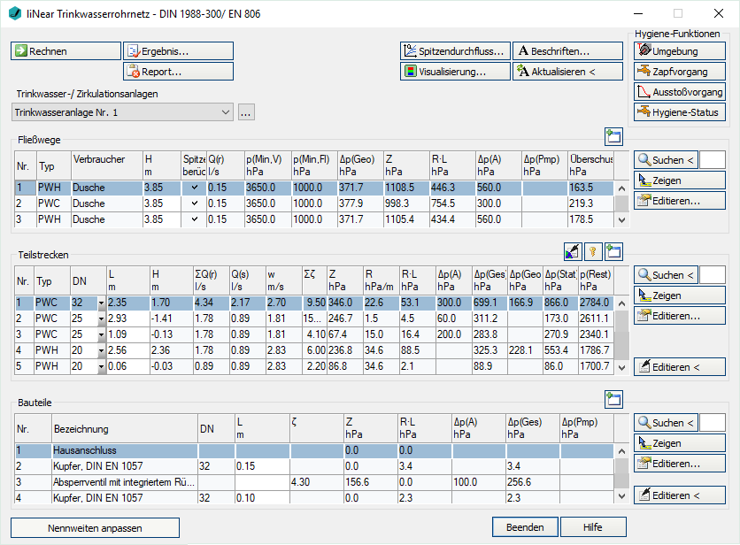Berechnung Dialog Linear Analyse