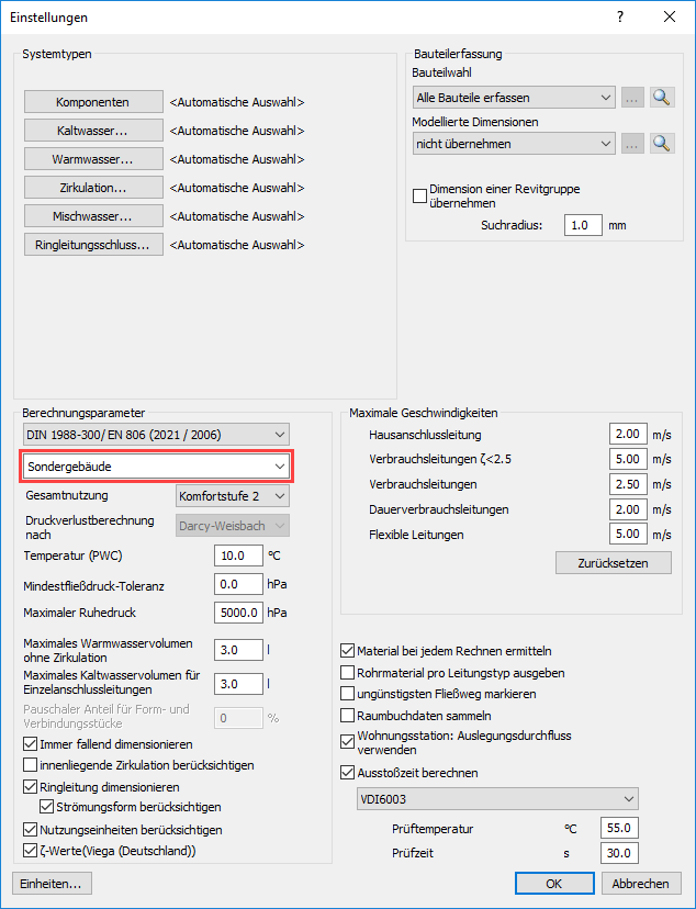 Einstellungen Linear Analyse
