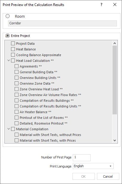Dialog "Compilations and Results" in LINEAR Building