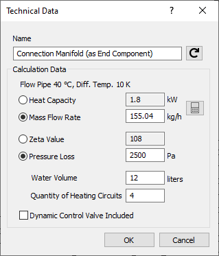 Dialog technical data manifold Linear Revit