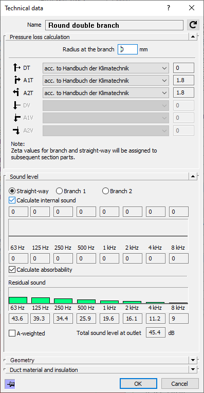 Dialog Technical Data LINEAR Revit