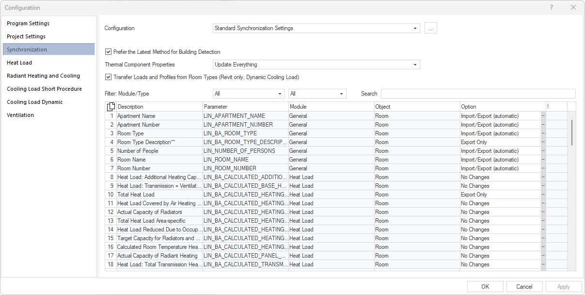 Details on Configuration - Synchronization - Knowledge Base Revit: LINEAR