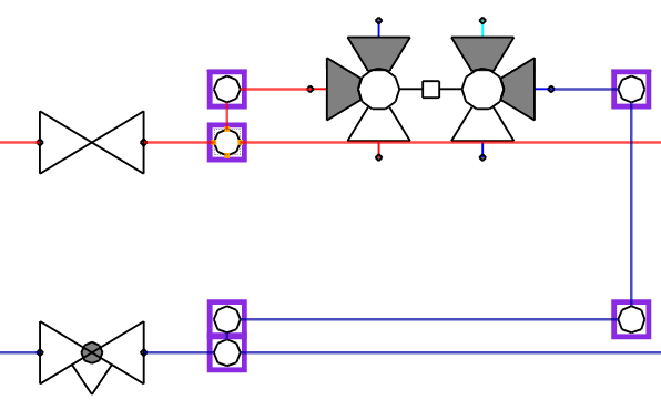 Rerouted pipe run section in the Scheme Editor of the LINEAR Solutions for Autodesk Revit