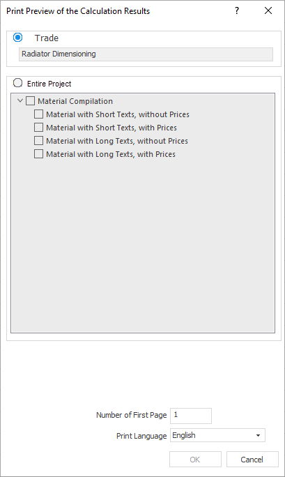 Dialog "Compilations and Results" in LINEAR Building