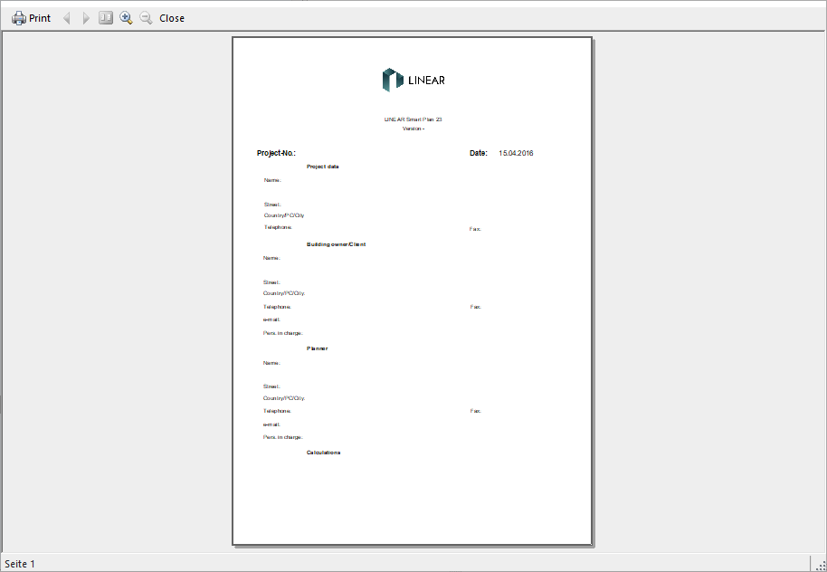 Preview of output in LINEAR Building