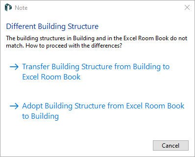 Note on different building structures when transferring room data to an Excel room data sheet