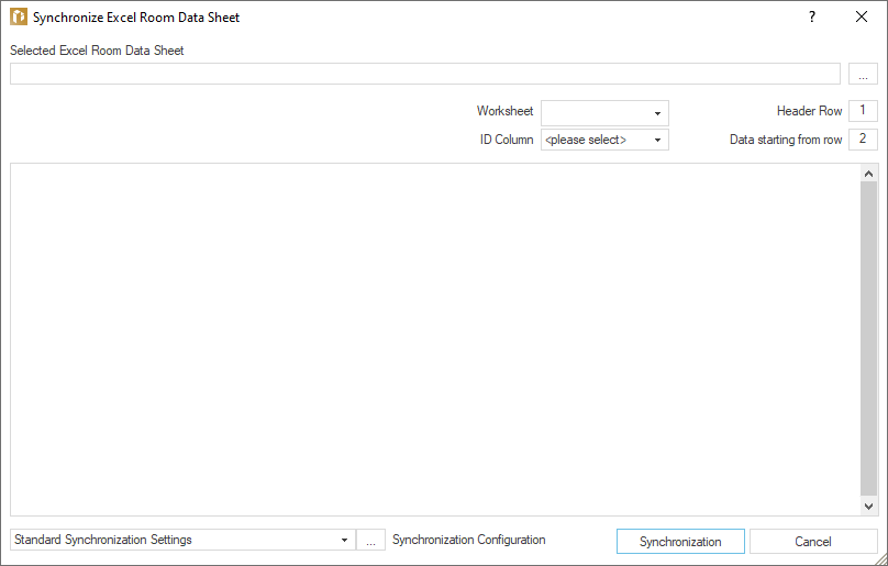 Dialog "Excel Room Data Sheet Synchronization” in LINEAR Building
