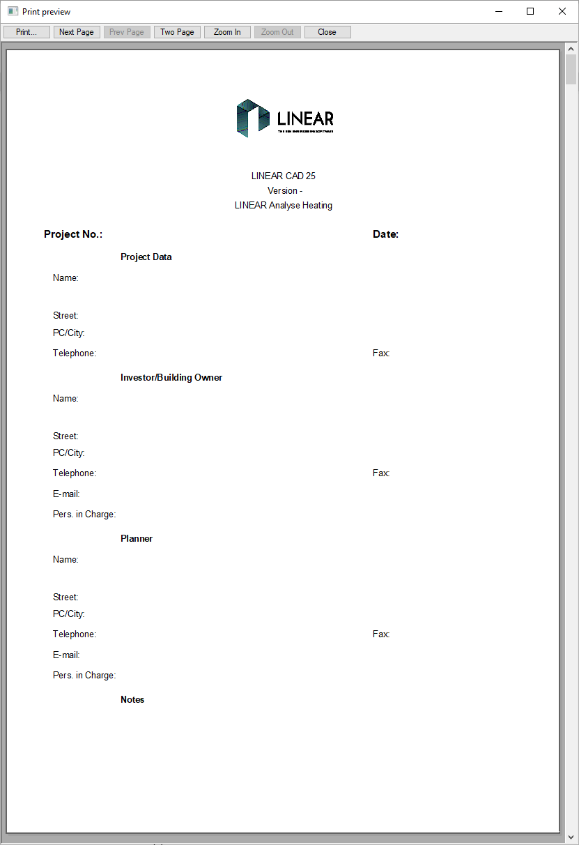 Print Preview Dialog in the LINEAR Solutions for Autodesk Revit
