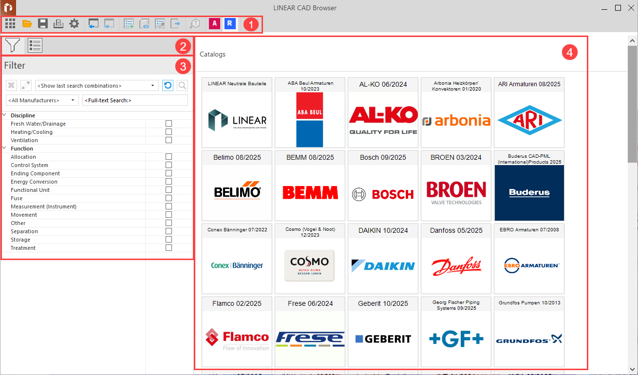 The filter section of the LINEAR CAD Browser