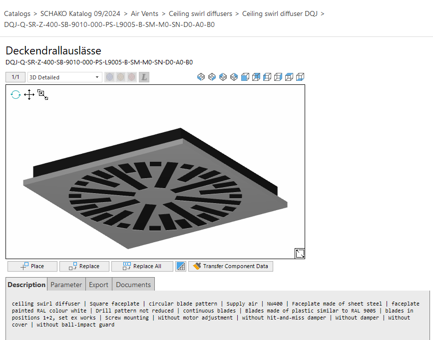 Configured component of a third-party provider in LINEAR CAD Browser