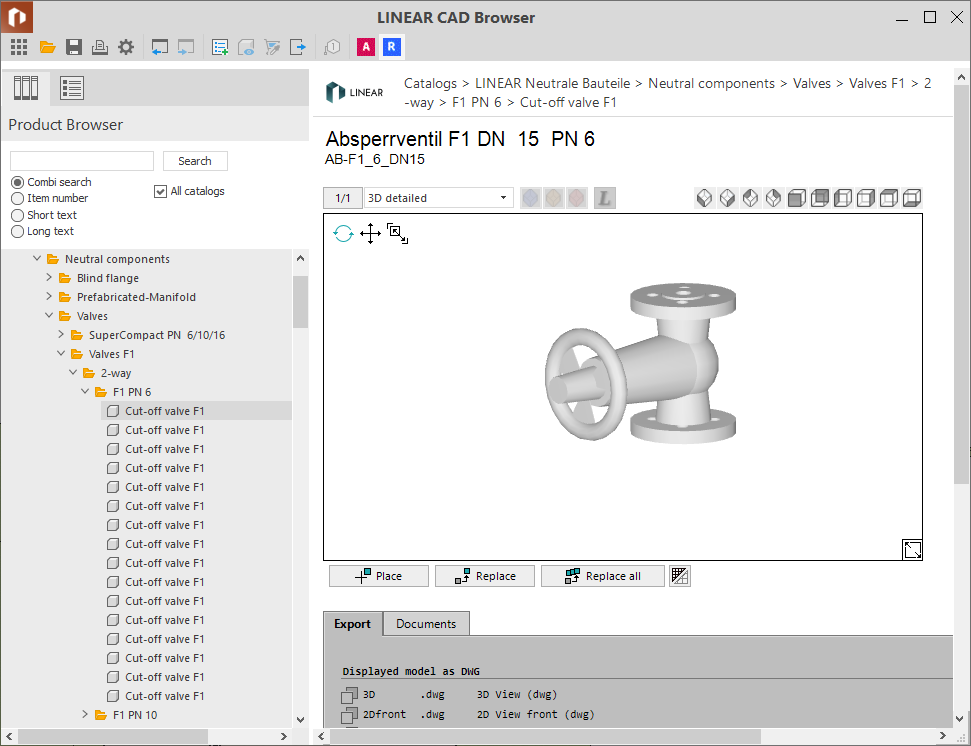 Component in LINEAR CAD Browser
