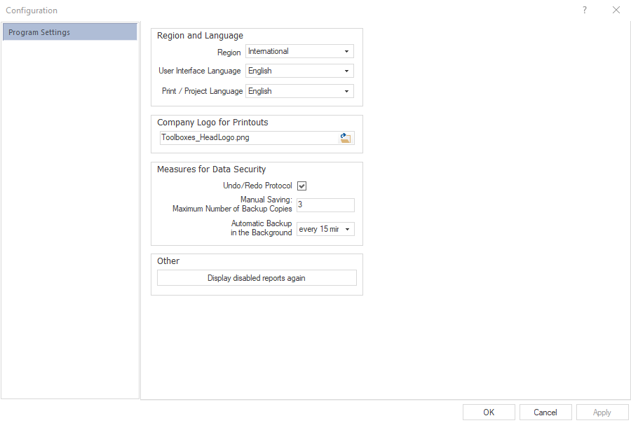 Dialog Configuration Linear CAD Browser