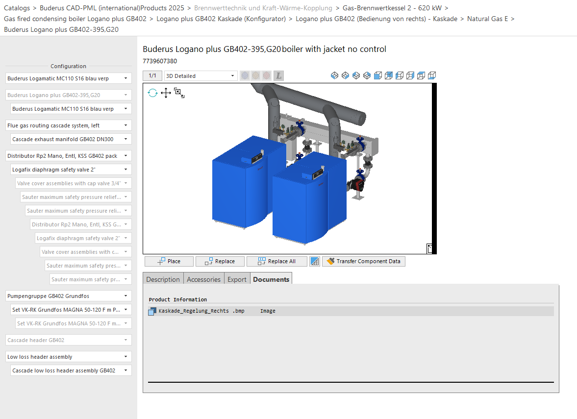 Configuration of a component in the LINEAR CAD Browser
