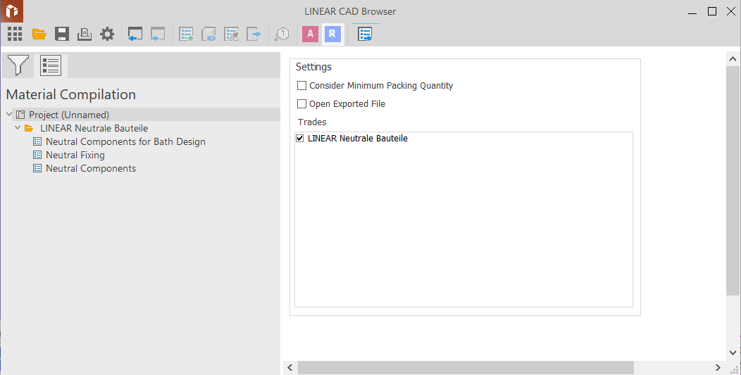 Material compilation in the LINEAR CAD Browser