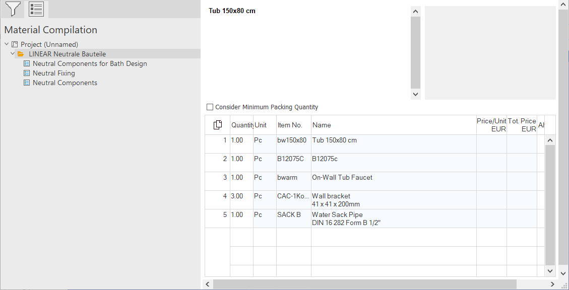 Material compilation in the LINEAR CAD Browser