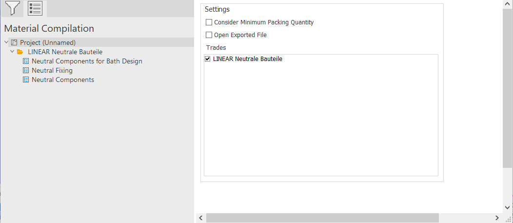 Material compilation in the LINEAR CAD Browser