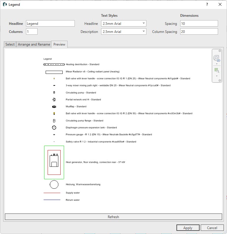 Create legend ventilation Linear Revit