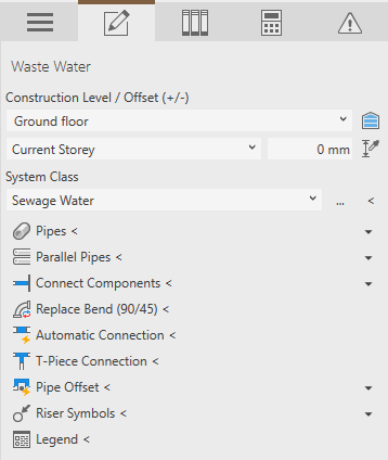 Construction tab waste water Linear Revit