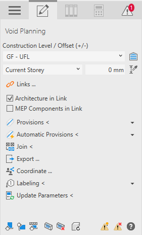 Construction tab void planning Linear Revit