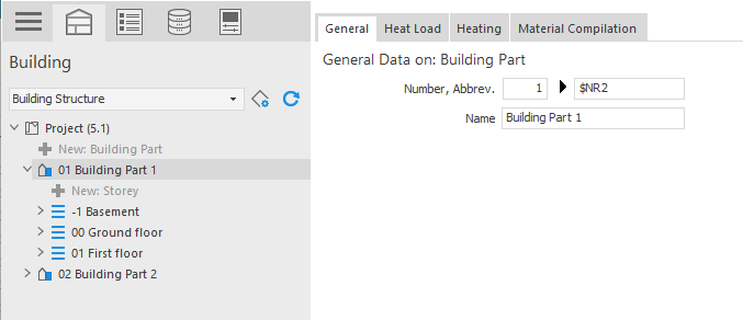 Area: "General data on: Building part” in. LINEAR Building