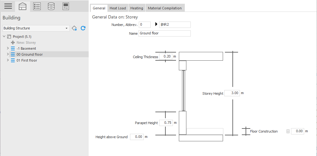 Area: "General data on: Storey” in LINEAR Building