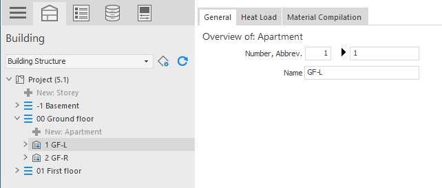 Area: "General data on: Apartment” in LINEAR Building