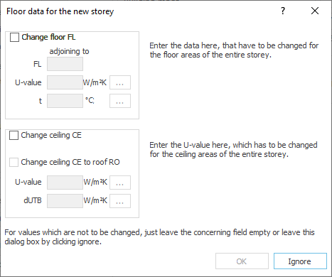 Dialog floor data new storey Linear Building