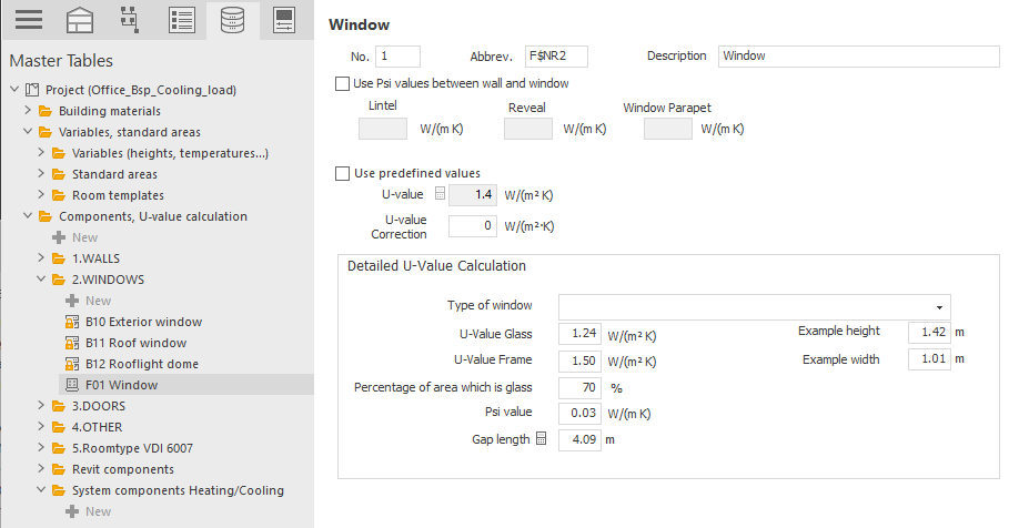 Master tables window Linear Building