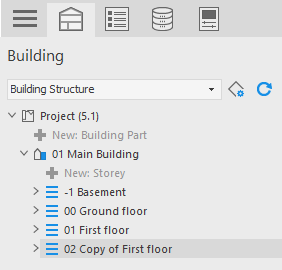 Building structure with copied storey