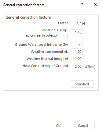 “General Correction Factors” Dialog in LINEAR Building