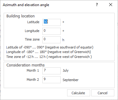 Dialog Azimuth elevation Linear Building