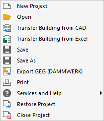 Main Menu of the Toolbar LINEAR Building