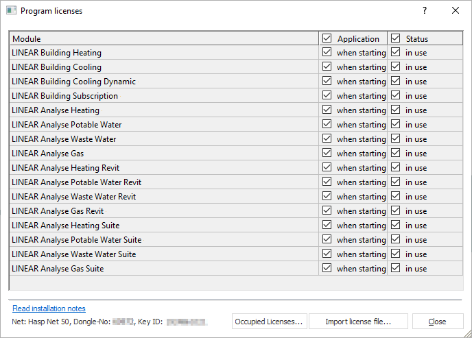 Dialog Program licenses in LINEAR Building