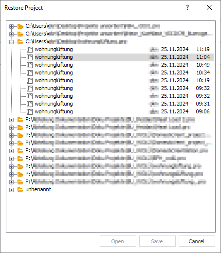 Dialog “Restore Project” in LINEAR Building