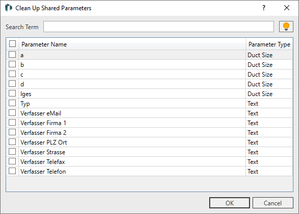 Dialog Clean Up Parameters LINEAR Revit